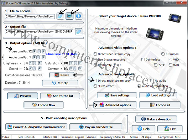 PocketDivx-settings
